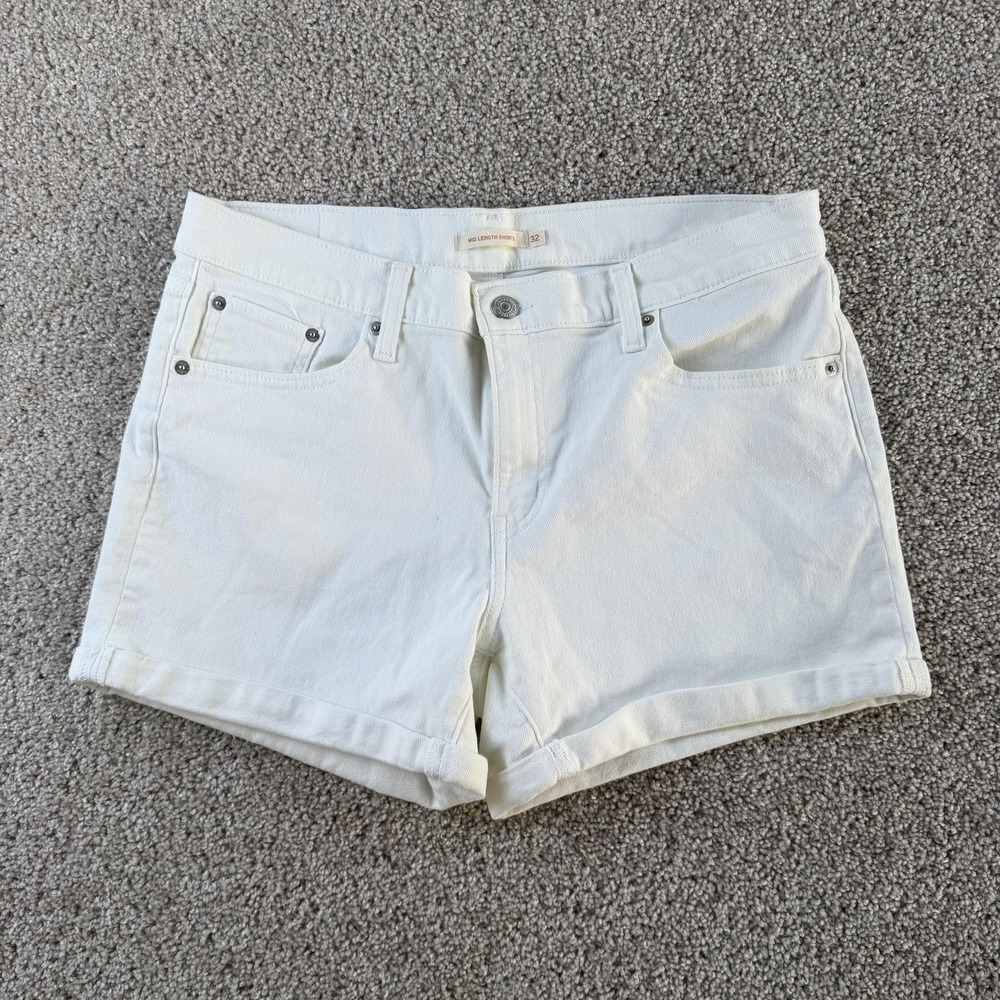 Levi's Shorts Womens 32 White Denim Mid Length Cuffed Cutoff Casual Summer